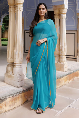 SainiVastra Solid/Plain Bollywood Chiffon Saree(Light Blue)