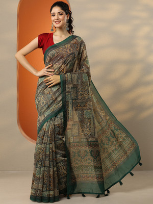 LIBAS Printed Daily Wear Silk Blend Saree(Green)