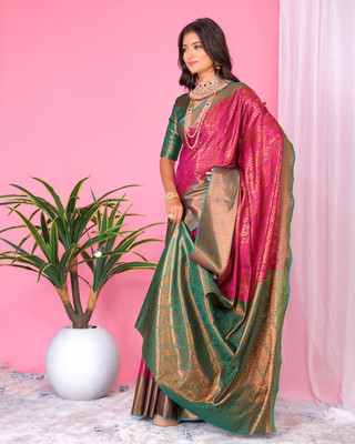 Aksh Fashion Self Design, Woven Bollywood Silk Blend, Jacquard Saree(Pink)