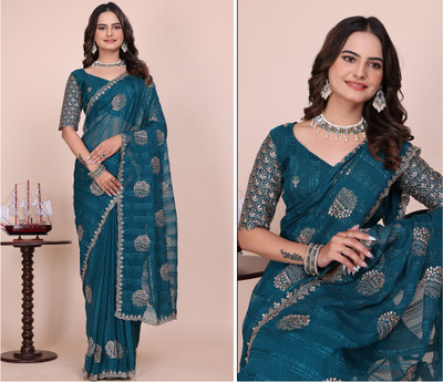 K 5 FASHION Embroidered Bollywood Georgette Saree(Green)