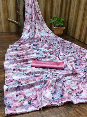 SHREESHA ENTERPRISE Floral Print Bollywood Satin Saree(Pink)
