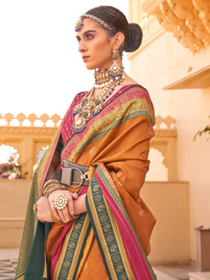 Sareemall Woven Banarasi Silk Blend Saree(Mustard)