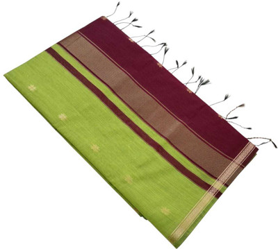sri amman sarees Woven Maheshwari Cotton Silk Saree(Orange)