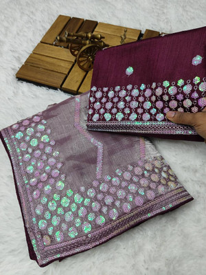 GOLDOLL FAB Embroidered Bollywood Organza Saree(Light Blue)