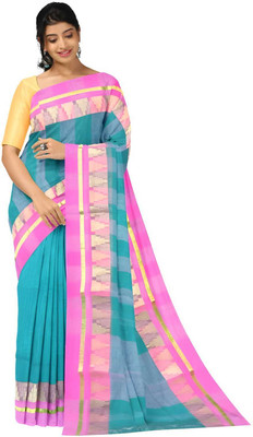 Maa saroda saree Ghar Self Design Tant Pure Cotton Saree(White)