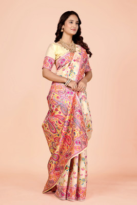 NEZAA EXPORT Woven Kanjivaram Pure Cotton Saree(Cream)