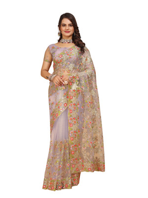Tejal Creation Self Design Bollywood Net Saree(Purple)