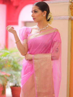 KOTHARI SBT Self Design Bandhani Organza Saree(Pink)