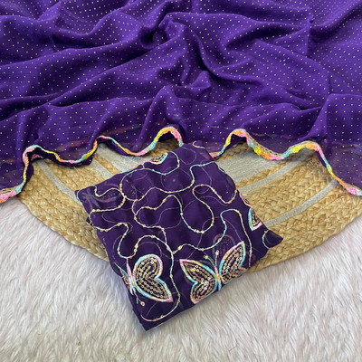 shrijamyaham Printed, Embroidered Bollywood Georgette Saree(Purple)