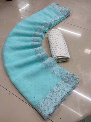 Sareez House Self Design Bollywood Georgette Saree(Light Blue)