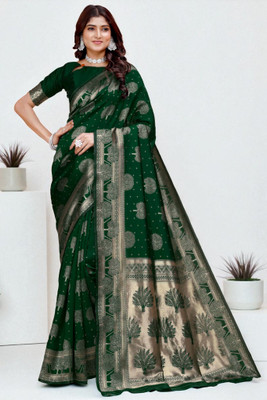 LERYZA Woven Banarasi Jacquard Saree(Green)