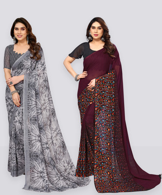 Anand Sarees Printed Bollywood Georgette Saree(Pack of 2, Maroon, Grey)