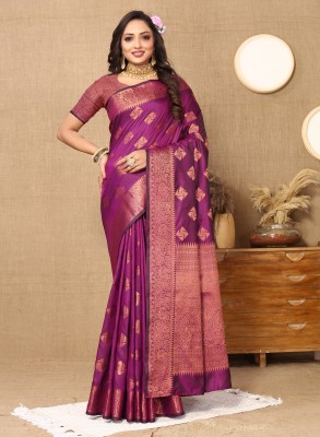 DRAVYA WOMEN Woven, Striped, Applique Bollywood Silk Blend, Art Silk Saree(Pink)