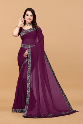 Labheshwari Solid/Plain Daily Wear Georgette Saree(Maroon)