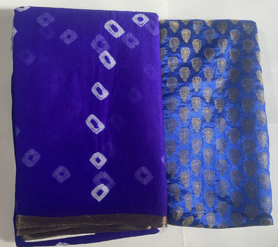Durga Emporio Printed Bandhani Chiffon Saree(Blue)