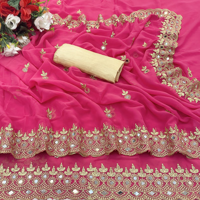 HouseOfCommon Self Design, Embroidered Bollywood Georgette Saree(Pink)