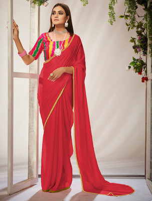 Sareez House Solid/Plain Bollywood Chiffon Saree(Red)
