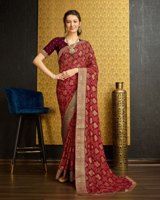 RekhaManiyar Digital Print Bandhani Georgette Saree(Maroon)