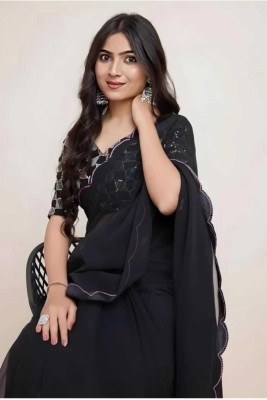 shivika creation Solid/Plain Bollywood Georgette Saree(Black)