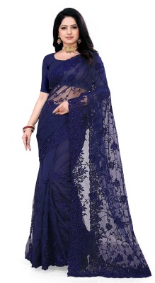 RMV Fashion Embroidered Bollywood Net Saree(Blue)