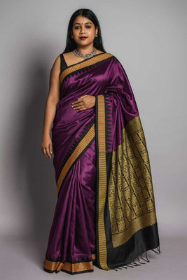 Tilfelle Woven, Geometric Print Sambalpuri Silk Blend Saree(Purple)