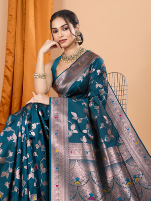 SICHYAH Woven Banarasi Pure Silk Saree(Blue)