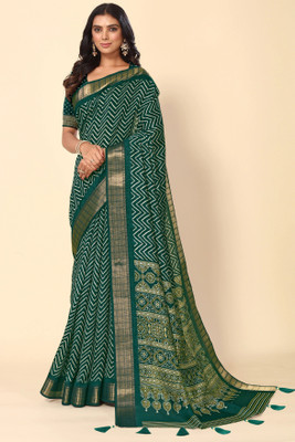 MIRCHI FASHION Printed, Striped Leheria Art Silk Saree(Green, White)