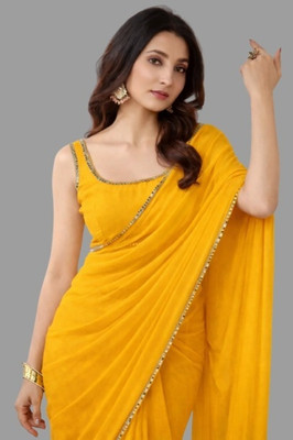 Reeva Fashion Embellished Daily Wear Georgette Saree(Yellow)