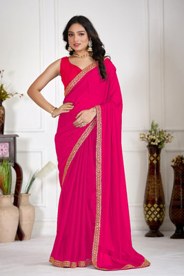 KHODALSARREFRB Solid/Plain, Embellished, Embroidered Bollywood Silk Blend Saree(Black)