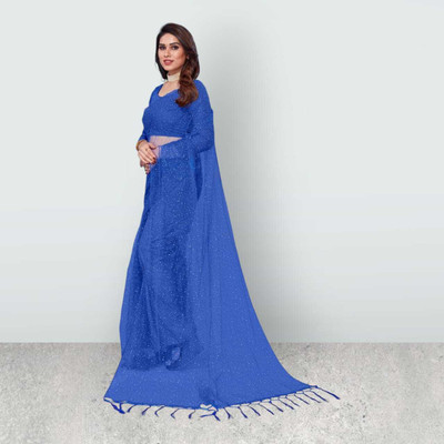 BHAGWATI ART Self Design Bollywood Net Saree(Blue)