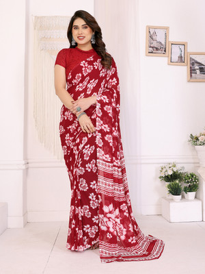 Anand Sarees Floral Print Daily Wear Georgette Saree(Maroon)