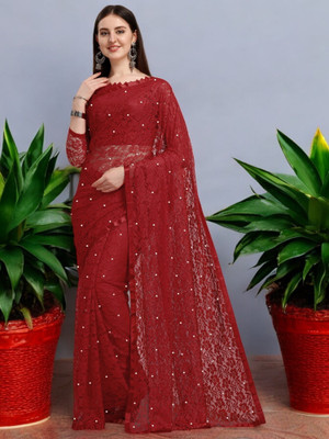 Nexxafashions Self Design Bollywood Net Saree(Maroon)