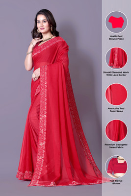RadhikaFashion Embellished Bollywood Georgette Saree(Red)