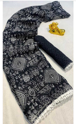 S.R.TEXTILES Printed Bollywood Georgette Saree(Black)