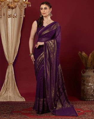 Samah Printed, Embellished Bollywood Georgette Saree(Purple)