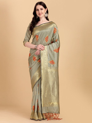 Tasrika Woven Banarasi Art Silk, Silk Blend Saree(Cream)
