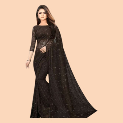 nexxxa Self Design Bollywood Net Saree(Brown)