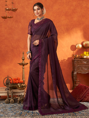 Sareemall Embellished Bollywood Chiffon Saree(Purple)