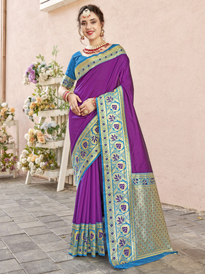ANOUK Woven Kanjivaram Art Silk Saree(Purple)