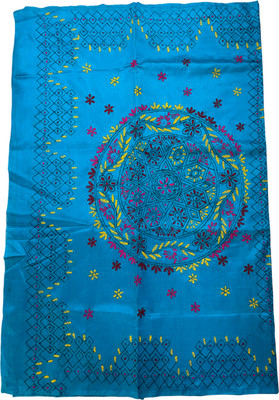 Anuradha Bhattacharjee Embroidered Kantha Art Silk Saree(Blue)