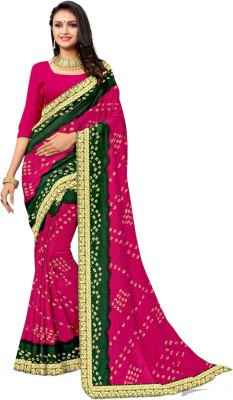 MINE CHOICE Printed Bandhani Crepe, Chiffon Saree(Multicolor)