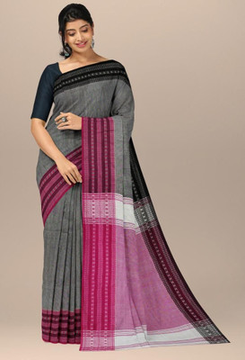 BongAp Woven Jamdani Cotton Blend Saree(Grey, Pink)