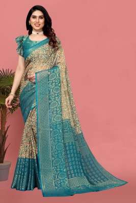 Divastri Printed, Paisley, Floral Print Bollywood Chiffon, Brasso Saree(Blue)