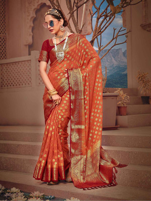 Divastri Woven Banarasi Georgette Saree(Orange)
