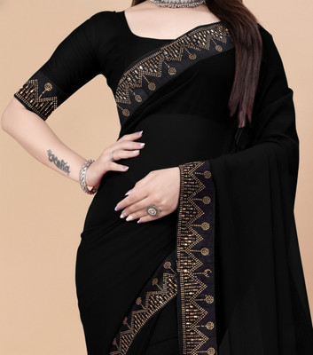 Heturaj fashion Self Design Bollywood Georgette Saree(Black)