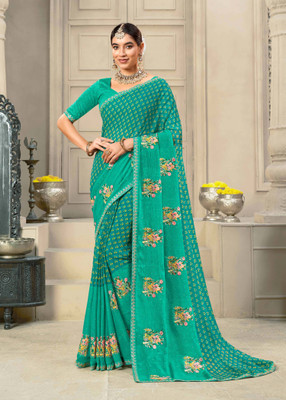 Laxmipati sarees Embroidered Bollywood Chiffon Saree(Blue)