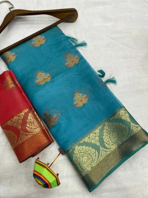 ASHTA Woven Kanjivaram Organza, Pure Silk Saree(Light Blue)