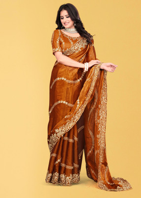 AVIRAT DESIGNER STUDIO Embroidered Bollywood Georgette Saree(Orange)