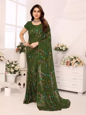 VKARAN Printed Daily Wear Georgette Saree(Light Green)