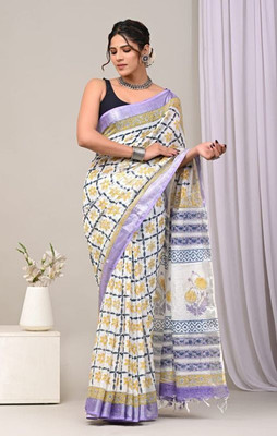 SEN TEXTILE Floral Print Bollywood Cotton Silk Saree(Grey, Pink)